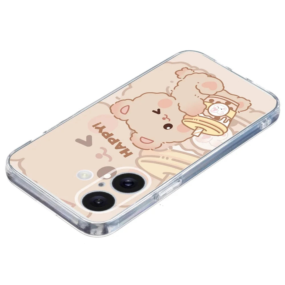For iPhone 16 Case Soft TPU Pattern Printing Phone Cover with Transparent Edge - Bear - 3