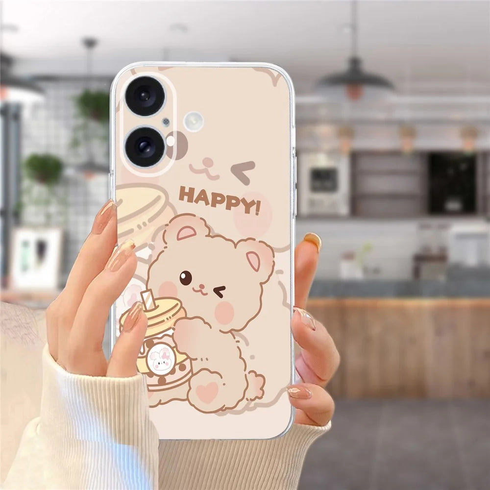 For iPhone 16 Case Soft TPU Pattern Printing Phone Cover with Transparent Edge - Bear - 5