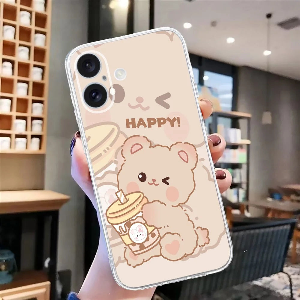 For iPhone 16 Case Soft TPU Pattern Printing Phone Cover with Transparent Edge - Bear - 6