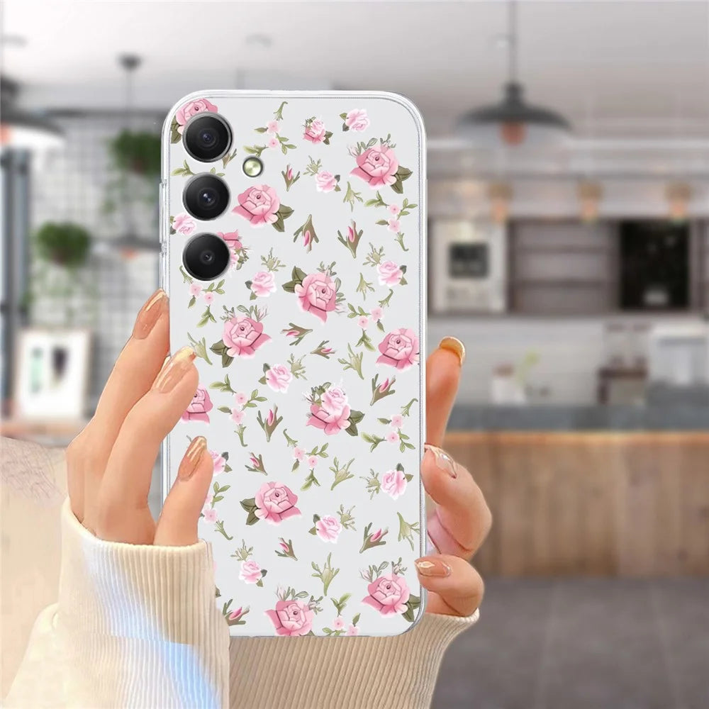 For Samsung Galaxy A25 5G (Global) (161.0 X 76.5 X 8.3mm) Case Pattern Print Anti-Drop TPU Phone Cover - Pink Flower - 6