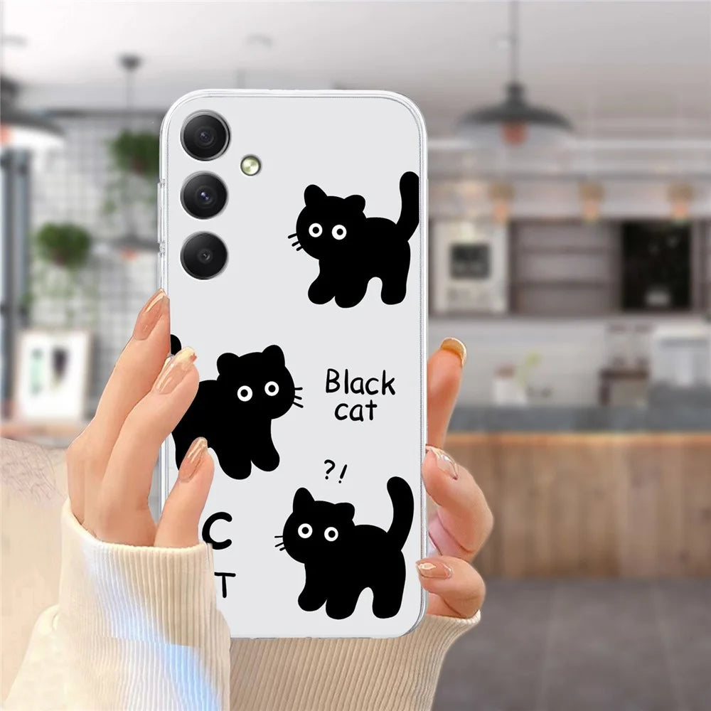 For Samsung Galaxy A05s 4G Slim Case TPU Phone Cover Pattern Printing - Black Cat - 6