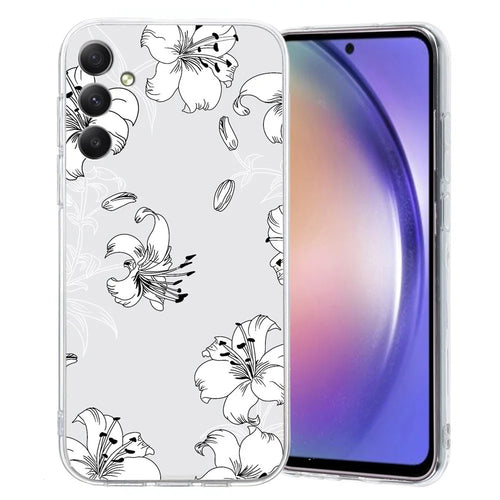 For Samsung Galaxy S24 Case Flower Animal Pattern Soft TPU Phone Cover - White Flower - 1