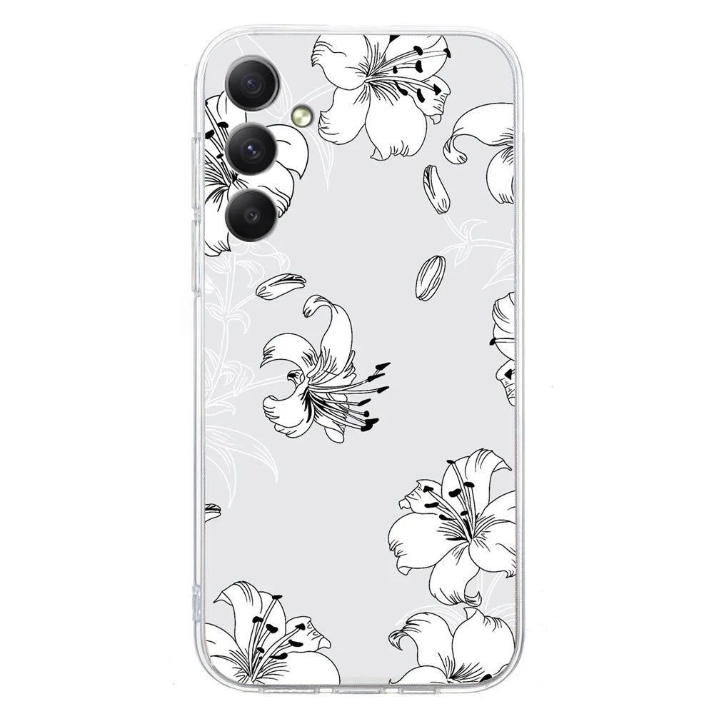 For Samsung Galaxy S24 Case Flower Animal Pattern Soft TPU Phone Cover - White Flower - 2