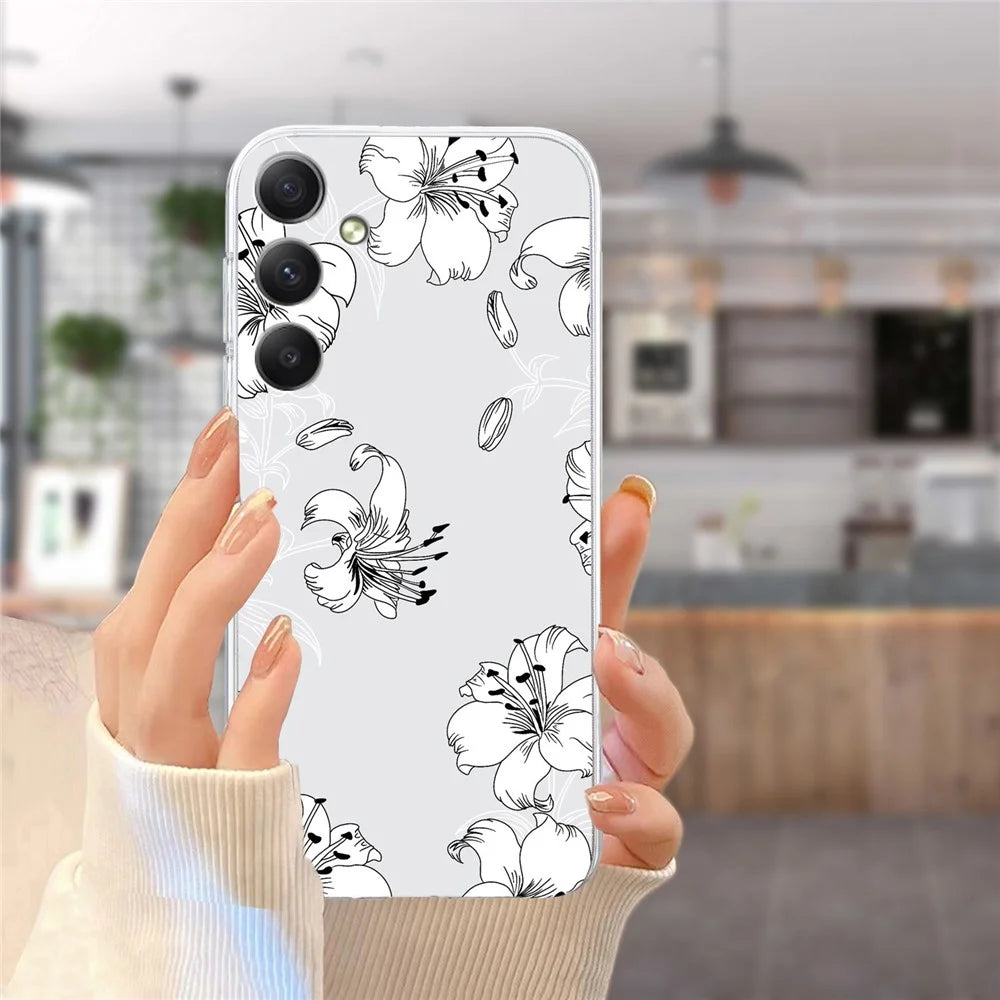 For Samsung Galaxy S24 Case Flower Animal Pattern Soft TPU Phone Cover - White Flower - 6