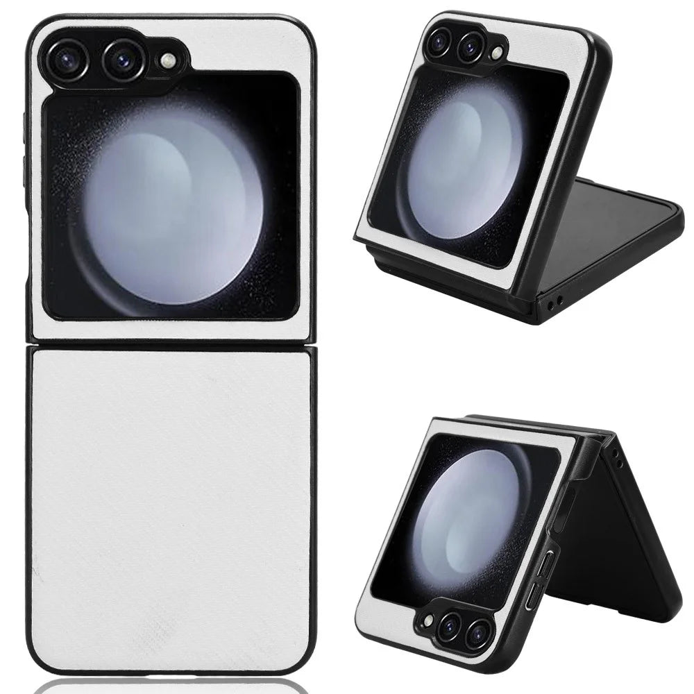 For Samsung Galaxy Z Flip7 FE 5G / Z Flip6 5G Case Carbon Fiber Texture PU+PC Drop-Proof Phone Shell - White - 1