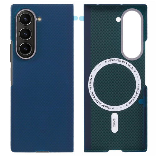 X-LEVEL For Samsung Galaxy Z Fold6 5G Magnetic Case Carbon Nanofibers Phone Cover with Metal Lens Frrame - Blue - 1