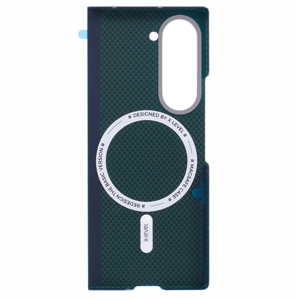 X-LEVEL For Samsung Galaxy Z Fold6 5G Magnetic Case Carbon Nanofibers Phone Cover with Metal Lens Frrame - Blue - 3