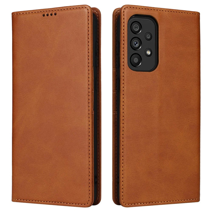 For Samsung Galaxy A53 5G Case PU Leather RFID Blocking Phone Cover Magnetic Closing - Brown - 1