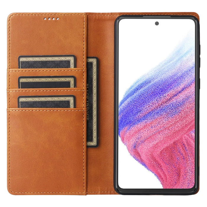 For Samsung Galaxy A53 5G Case PU Leather RFID Blocking Phone Cover Magnetic Closing - Brown - 2