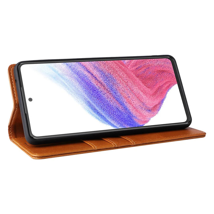 For Samsung Galaxy A53 5G Case PU Leather RFID Blocking Phone Cover Magnetic Closing - Brown - 3