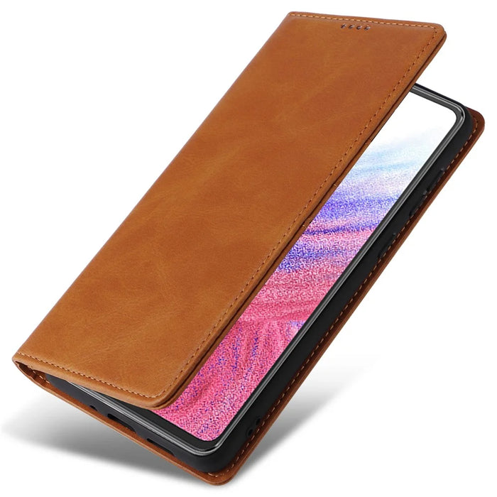 For Samsung Galaxy A53 5G Case PU Leather RFID Blocking Phone Cover Magnetic Closing - Brown - 6