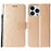 For iPhone 16 Pro Max Case Leather Phone Cover Butterfly Flower Pattern - Gold - 1
