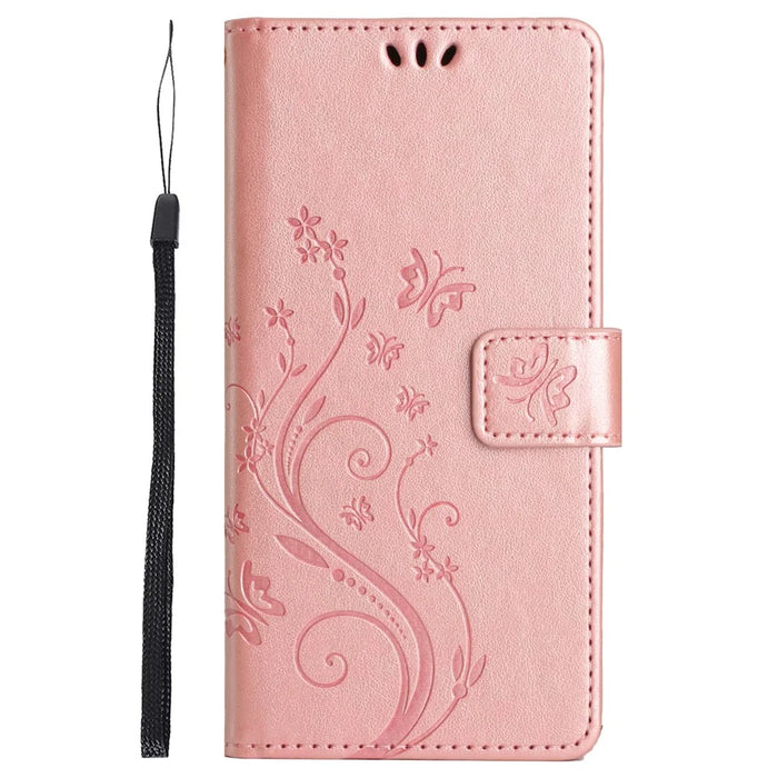 For iPhone 16 Case Flip Shockproof Butterfly Floral Leather Phone Cover - Rose Gold - 6
