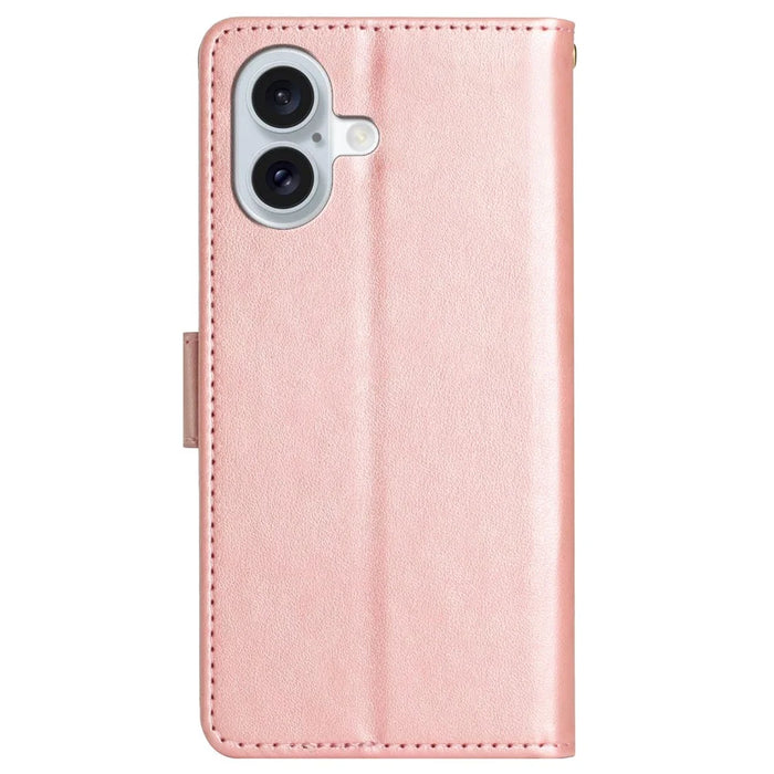 For iPhone 16 Case Flip Shockproof Butterfly Floral Leather Phone Cover - Rose Gold - 7