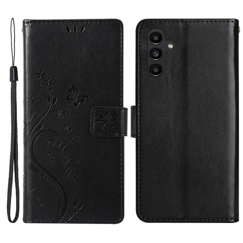 For Samsung Galaxy M55 5G / C55 5G / F55 5G Case Wallet Butterfly Floral PU Leather Phone Cover - Black - 1