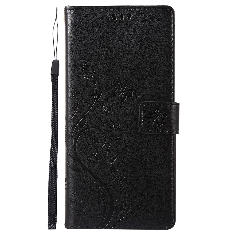 For Samsung Galaxy M55 5G / C55 5G / F55 5G Case Wallet Butterfly Floral PU Leather Phone Cover - Black - 6
