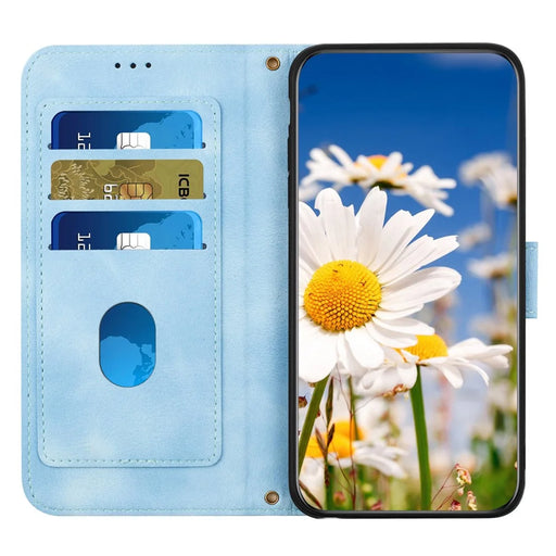 For iPhone 16 Pro Max Case Card Holder Pattern Printed PU Leather Phone Cover - Baby Blue - 2