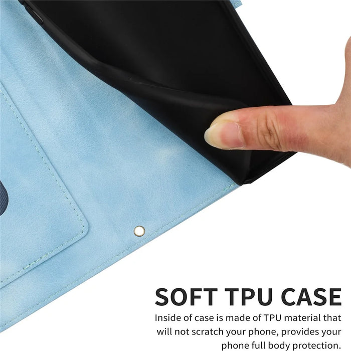 For iPhone 16 Pro Max Case Card Holder Pattern Printed PU Leather Phone Cover - Baby Blue - 6