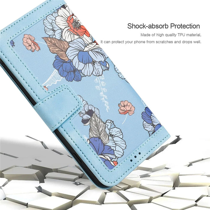 For iPhone 16 Pro Max Case Card Holder Pattern Printed PU Leather Phone Cover - Baby Blue - 7