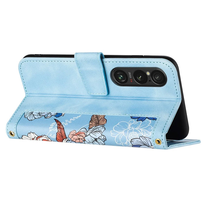 For Sony Xperia 1 VI Case Flower Pattern Card Slots Leather Phone Cover - Baby Blue - 3