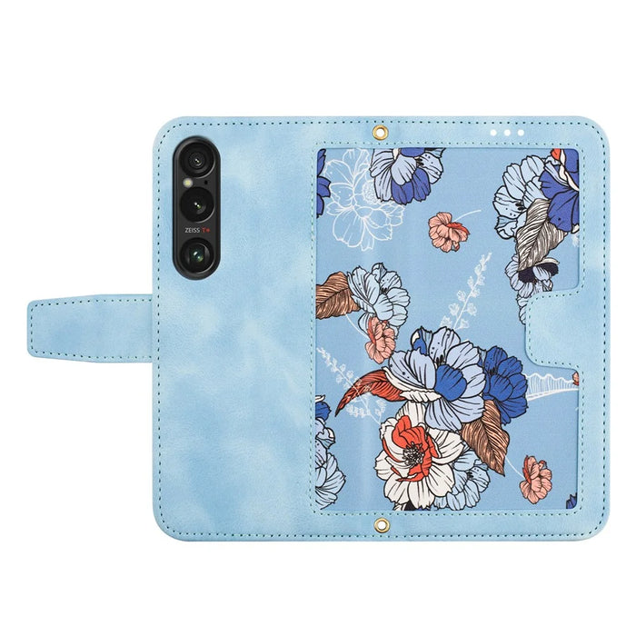 For Sony Xperia 1 VI Case Flower Pattern Card Slots Leather Phone Cover - Baby Blue - 5