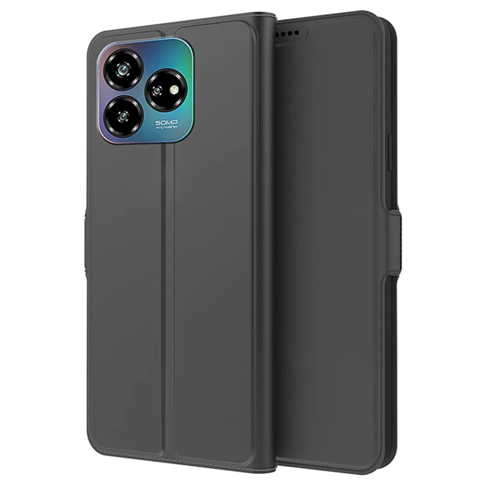 For ZTE Axon 60 Lite Case PU Leather Card Holder Stand Protective Phone Cover - Black - 1