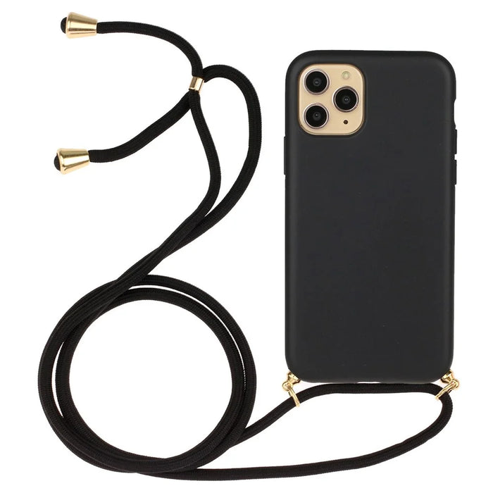 For iPhone 16 Pro Max Case Wheat Straw+TPU Phone Cover with Lanyard Eco Friendly Zero Waste - Black - 1