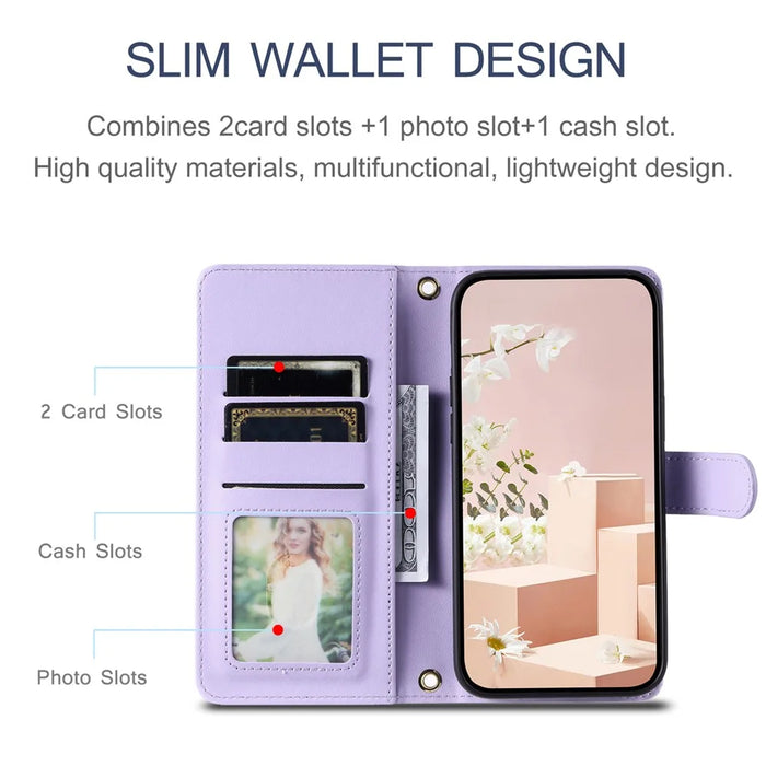 For iPhone 16 Plus Case Rhombus Grid PU Leather Wallet Crossbody Phone Cover - Purple - 5
