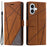 For iPhone 16 Plus Case Imprinted Lines PU Leather Splicing Wallet Phone Cover - Brown - 1
