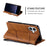 For iPhone 16 Plus Case Imprinted Lines PU Leather Splicing Wallet Phone Cover - Brown - 7