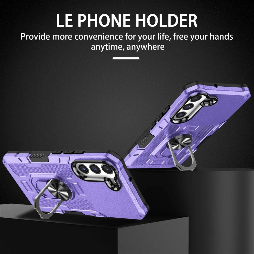 For Samsung Galaxy S22+ 5G All-round Protection Phone Case Rotatable Ring Holder Kickstand Phone Cover - Purple - 2