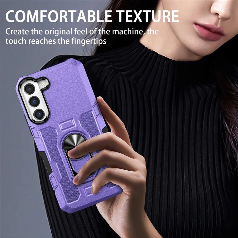 For Samsung Galaxy S22+ 5G All-round Protection Phone Case Rotatable Ring Holder Kickstand Phone Cover - Purple - 3