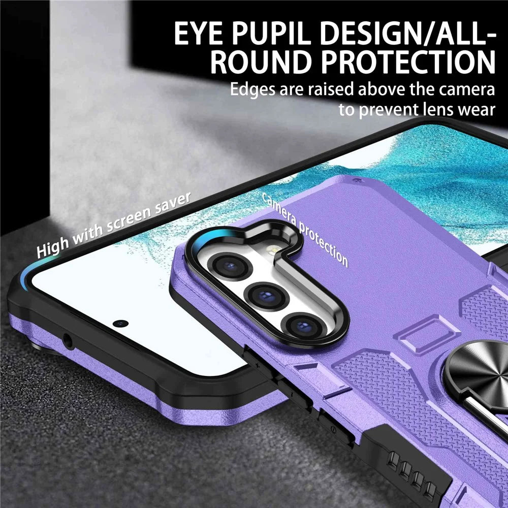 For Samsung Galaxy S22+ 5G All-round Protection Phone Case Rotatable Ring Holder Kickstand Phone Cover - Purple - 4