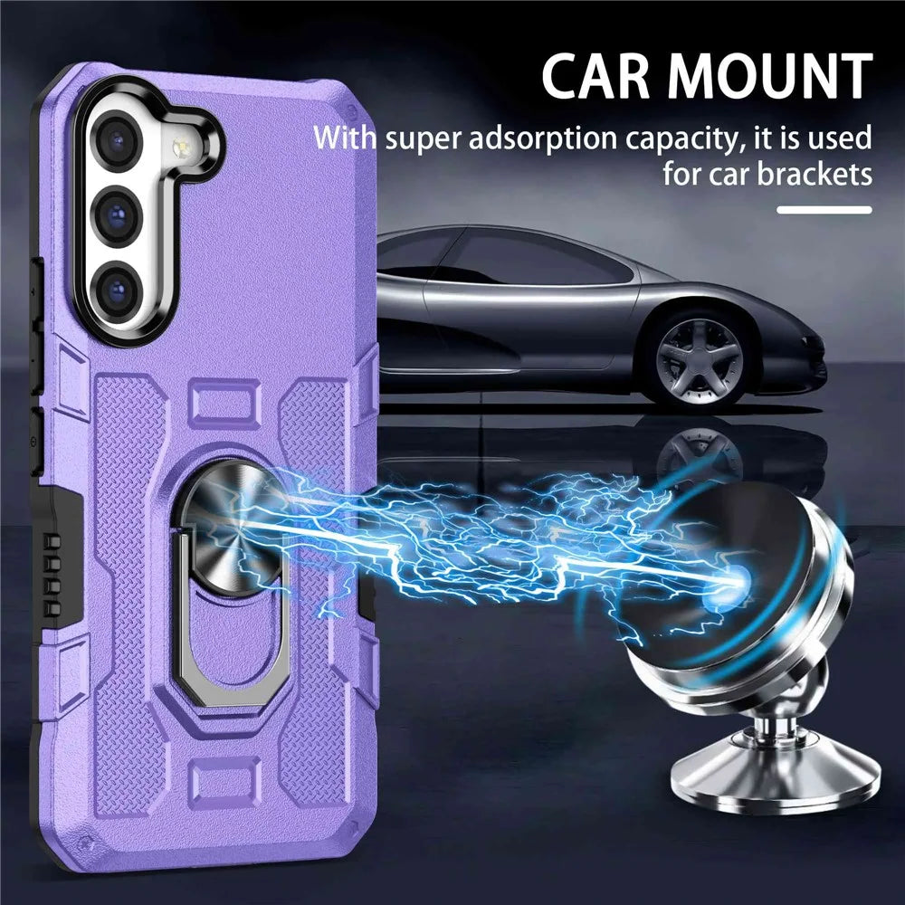 For Samsung Galaxy S22+ 5G All-round Protection Phone Case Rotatable Ring Holder Kickstand Phone Cover - Purple - 5