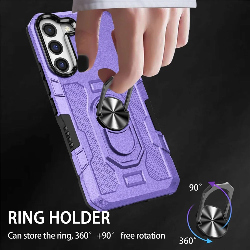 For Samsung Galaxy S22+ 5G All-round Protection Phone Case Rotatable Ring Holder Kickstand Phone Cover - Purple - 7