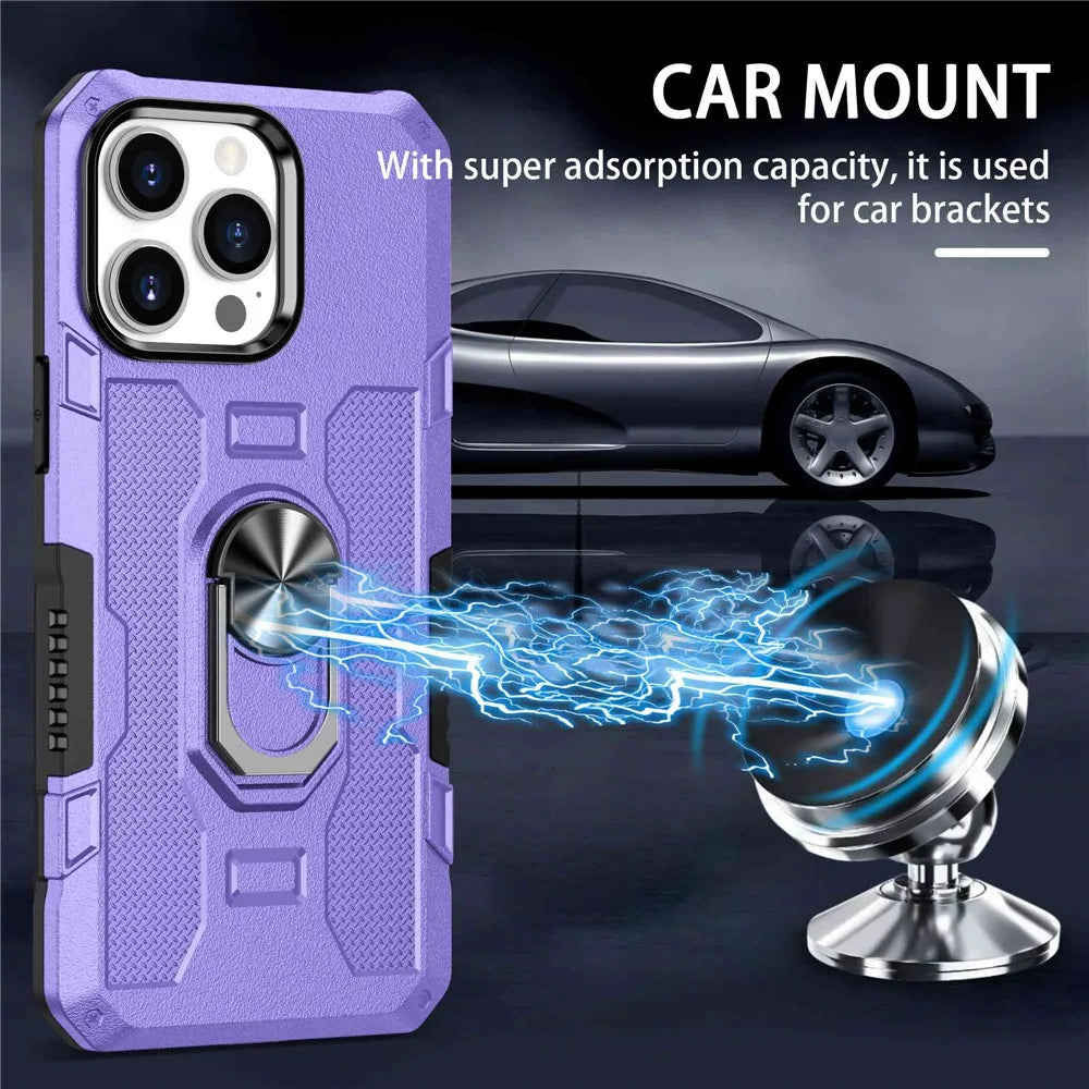 Kickstand Phone Cover For iPhone 13 Pro Max 6.7 inch, Anti-shock PC + TPU Hybrid Phone Case with Ring Holder Built-in Metal Sheet - Purple - 5
