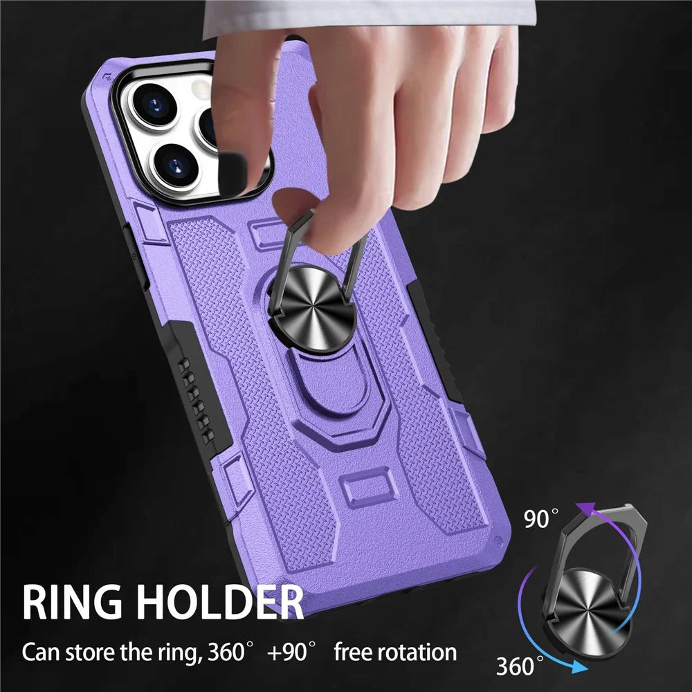 Kickstand Phone Cover For iPhone 13 Pro Max 6.7 inch, Anti-shock PC + TPU Hybrid Phone Case with Ring Holder Built-in Metal Sheet - Purple - 7