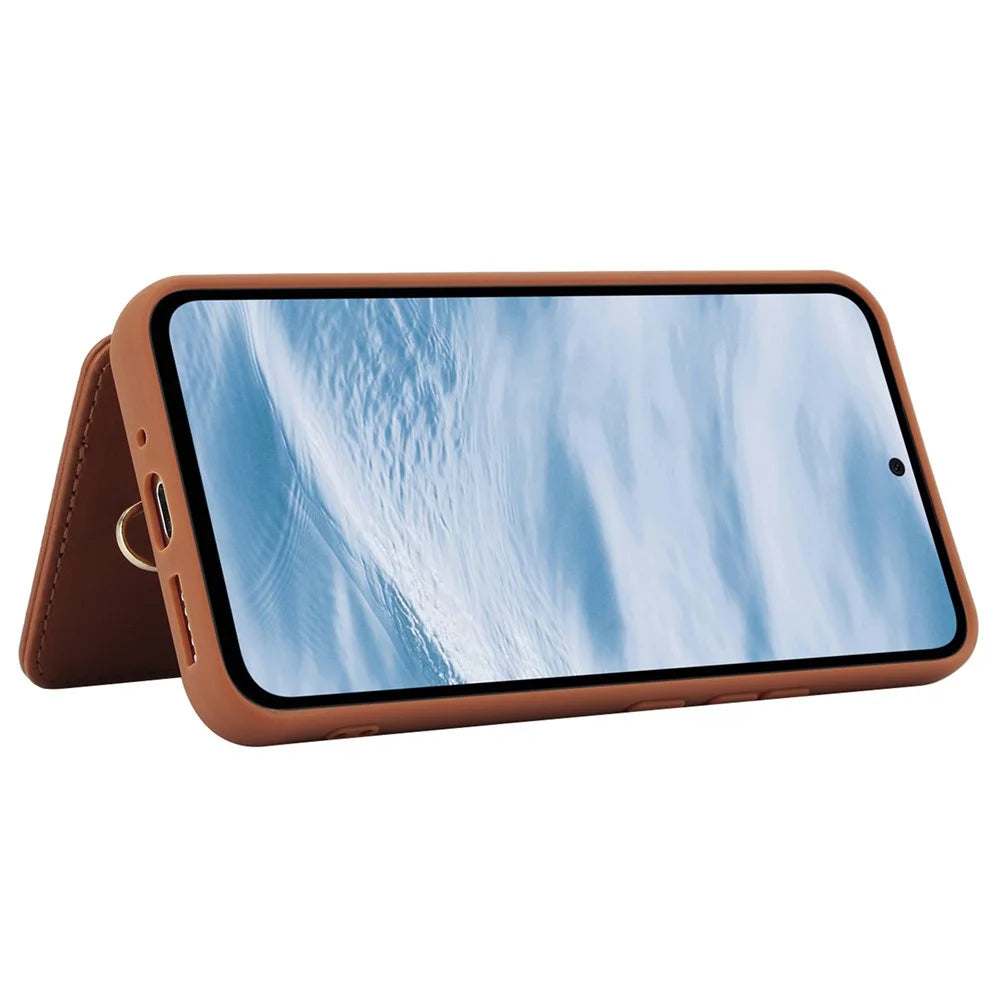 SY-001 For Samsung Galaxy S23 FE Case Card Holder Leather+TPU Flower Phone Cover - Brown - 4