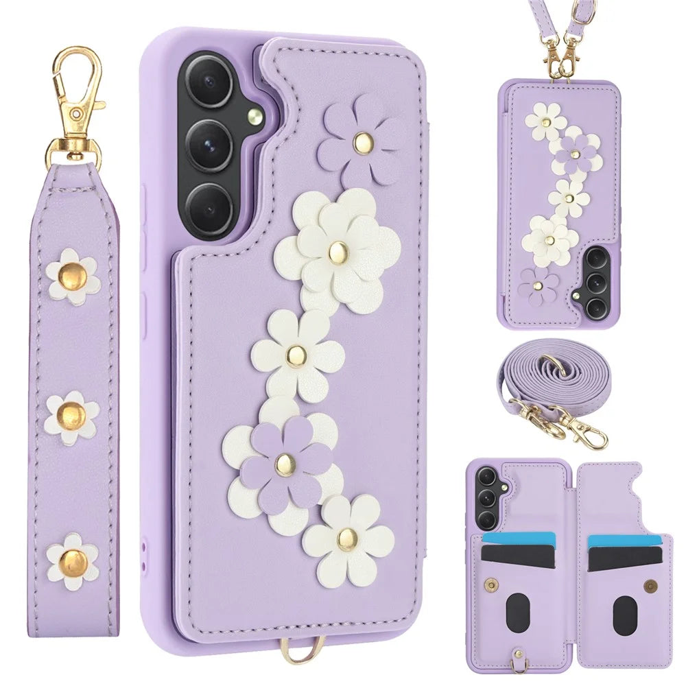 SY-001 For Samsung Galaxy A55 5G Case Leather+TPU Crossbody Phone Cover Card Slots - Purple - 1