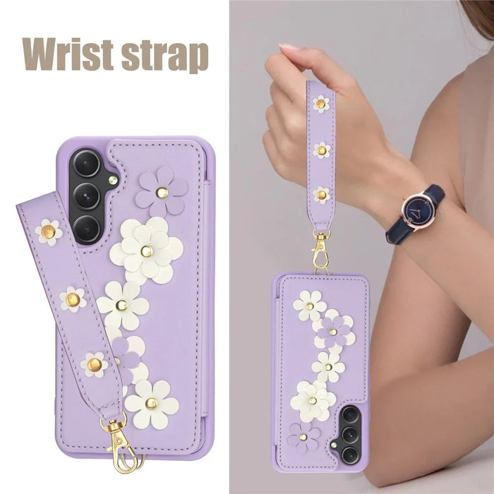 SY-001 For Samsung Galaxy A55 5G Case Leather+TPU Crossbody Phone Cover Card Slots - Purple - 5