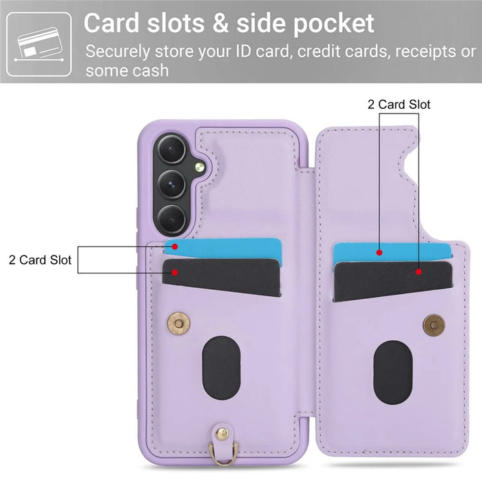 SY-001 For Samsung Galaxy A55 5G Case Leather+TPU Crossbody Phone Cover Card Slots - Purple - 7