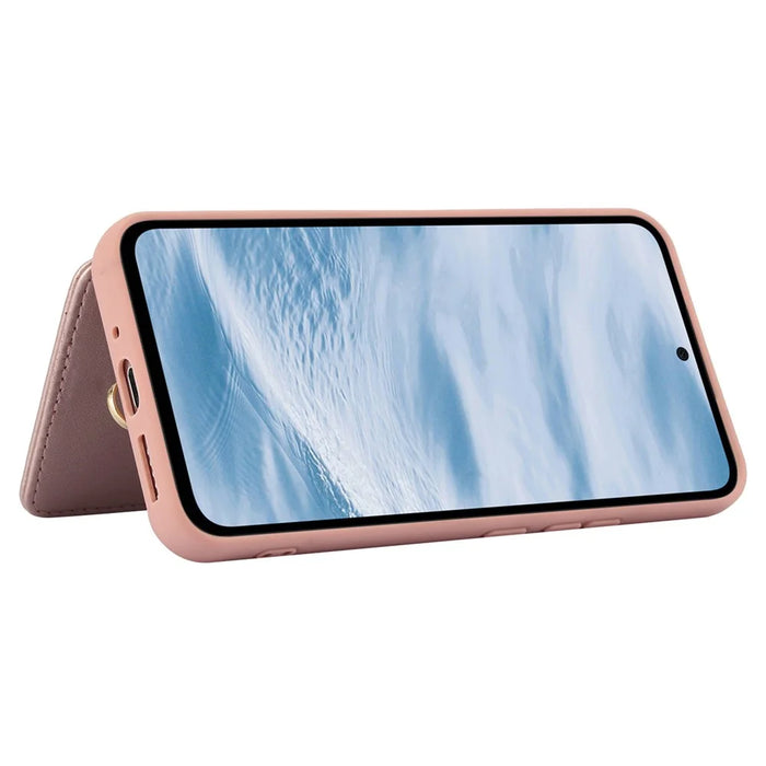SY-001 For Samsung Galaxy A35 5G Case Card Holder Kickstand Leather Coated TPU Phone Cover - Pink - 4