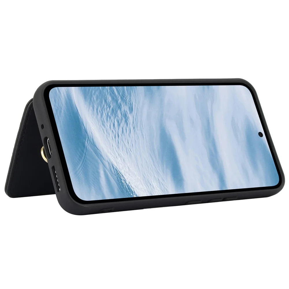 SY-001 For Samsung Galaxy A15 4G / 5G Case Card Slots Leather+TPU Phone Cover with 2 Straps - Black - 4
