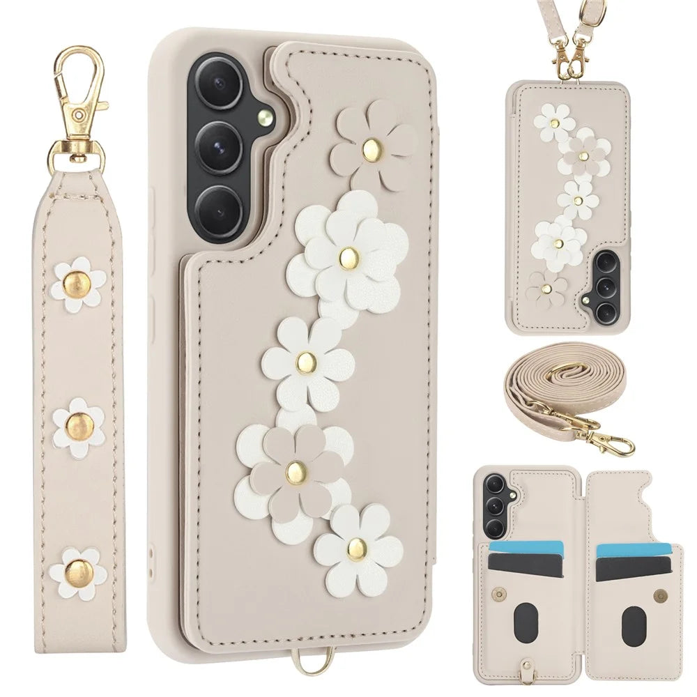 SY-001 For Samsung Galaxy S24+ Case Card Holder Kickstand Leather Back Phone Cover - Beige - 1