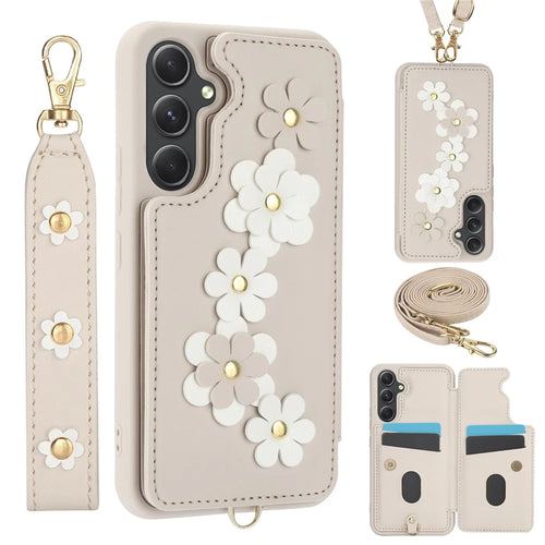 SY-001 For Samsung Galaxy S24+ Case Card Holder Kickstand Leather Back Phone Cover - Beige - 1