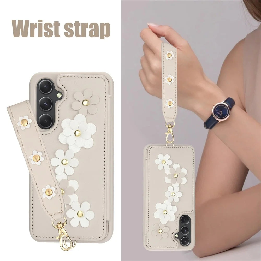 SY-001 For Samsung Galaxy S24+ Case Card Holder Kickstand Leather Back Phone Cover - Beige - 5