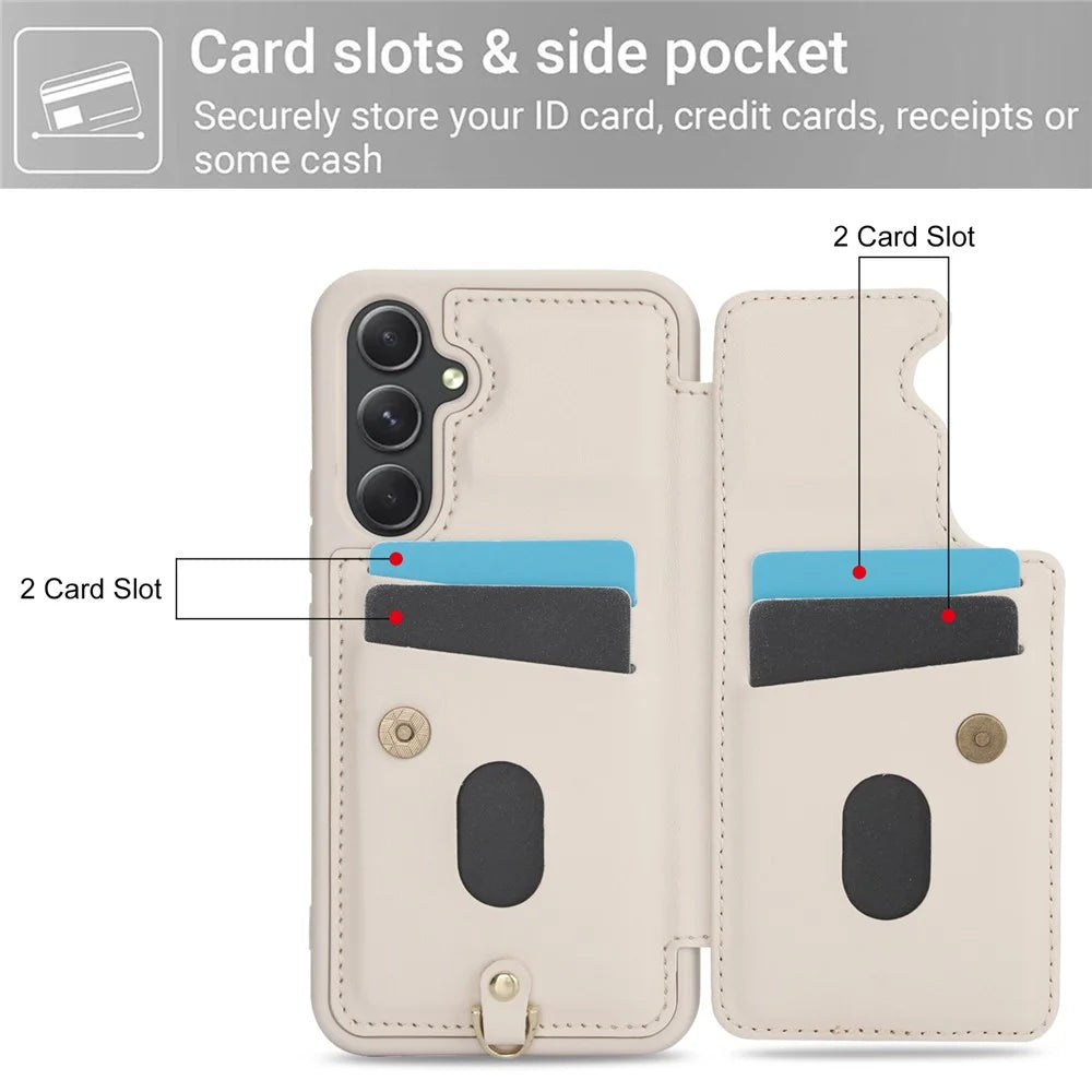 SY-001 For Samsung Galaxy S24+ Case Card Holder Kickstand Leather Back Phone Cover - Beige - 7