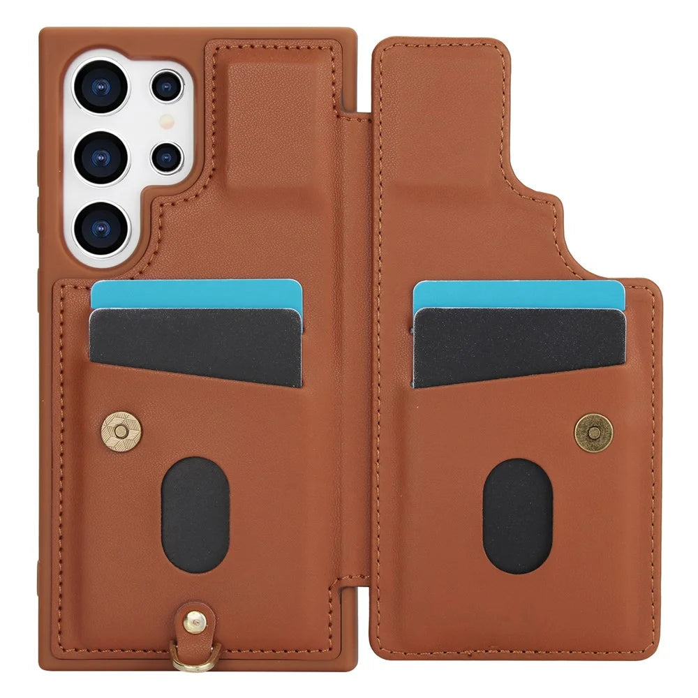 SY-001 For Samsung Galaxy S24 Ultra Case Kickstand Leather+TPU Crossbody Phone Cover - Brown - 2