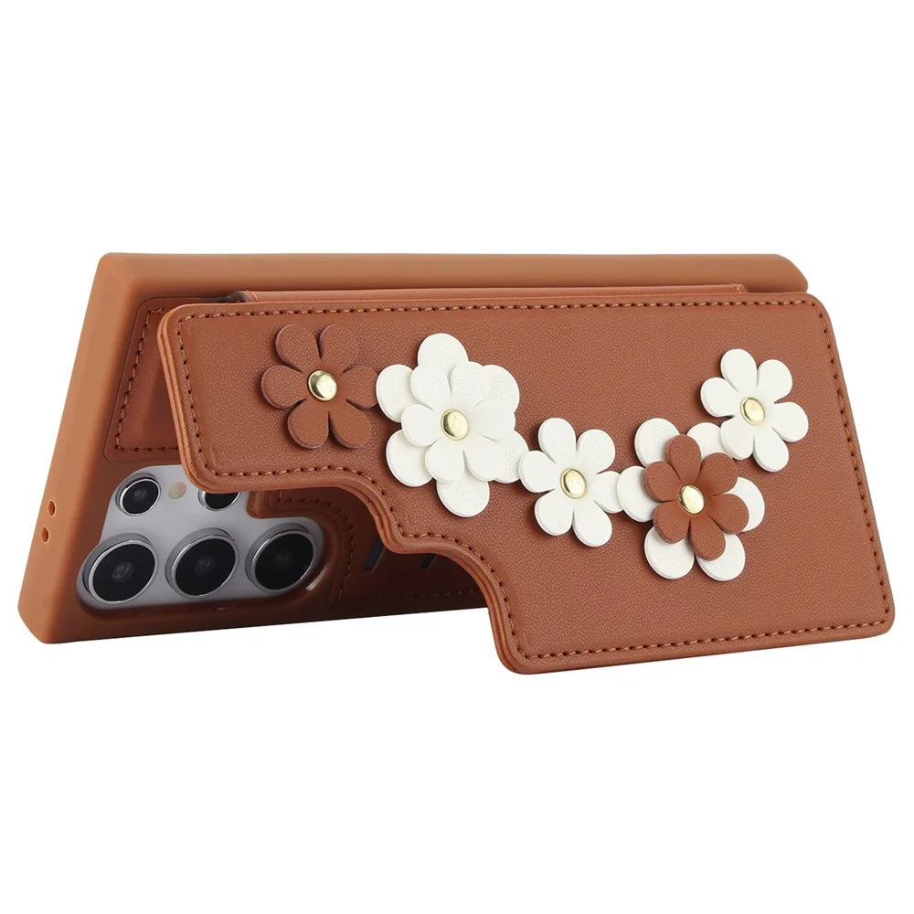 SY-001 For Samsung Galaxy S24 Ultra Case Kickstand Leather+TPU Crossbody Phone Cover - Brown - 3