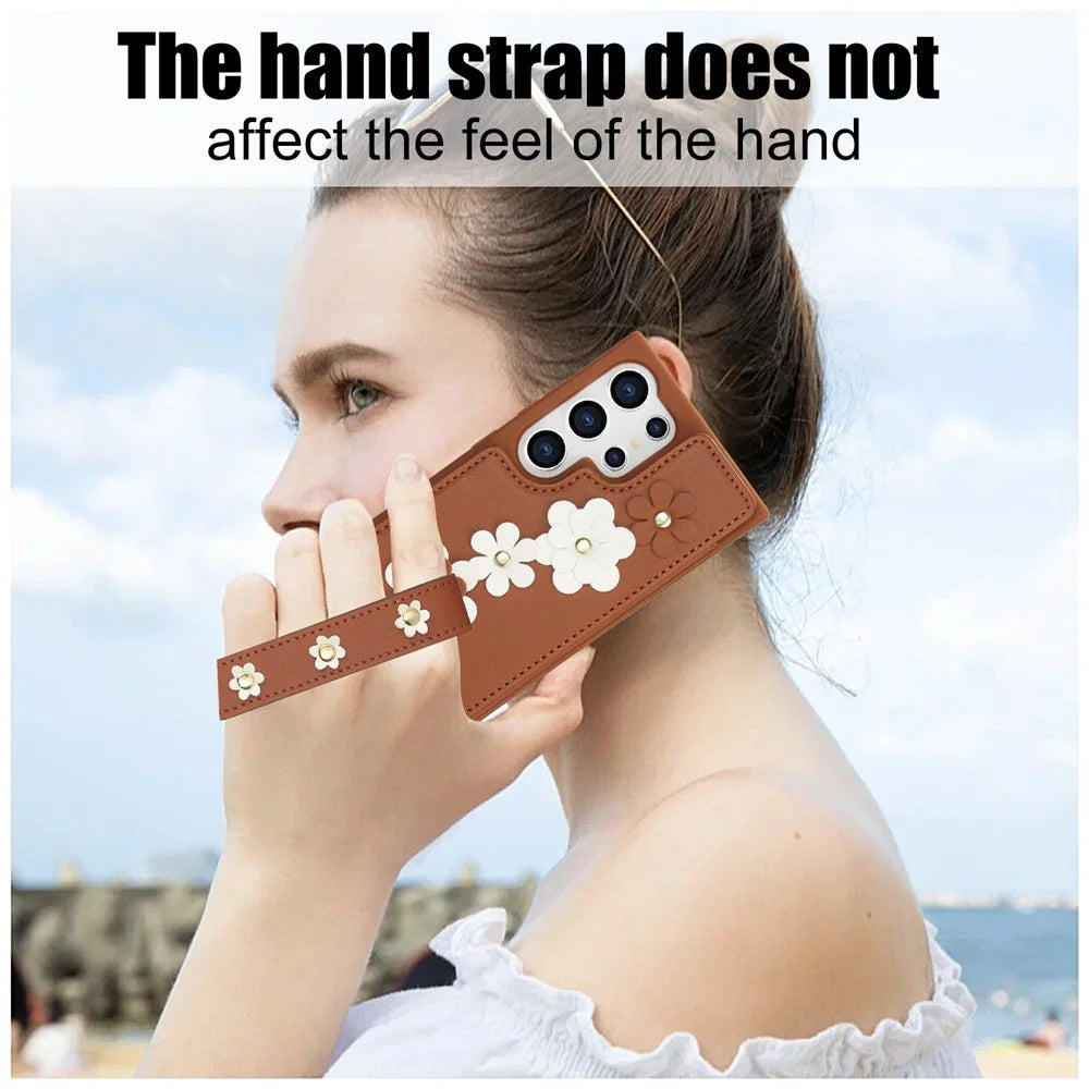 SY-001 For Samsung Galaxy S24 Ultra Case Kickstand Leather+TPU Crossbody Phone Cover - Brown - 6